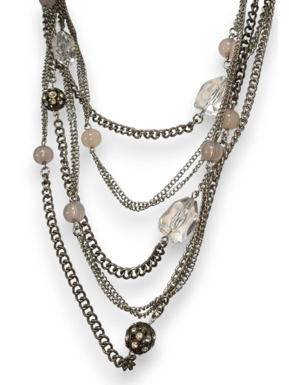 LOFT Vintage Glam Silver Tone Clear Beaded Multistrand Necklace 14 Inch